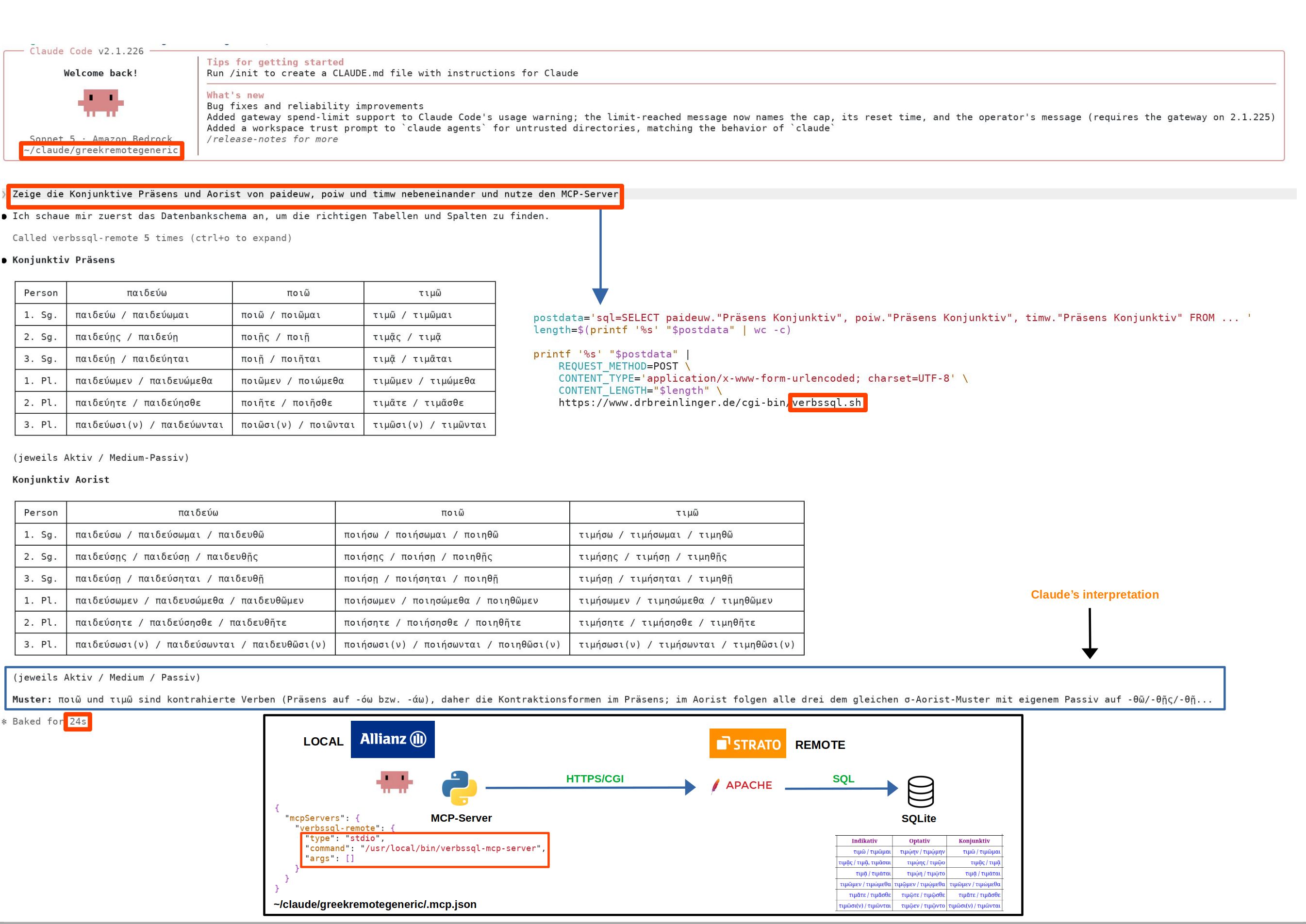 Claude Code ermittelt Schema und SQL selbständig über die generische SQL-over-CGI